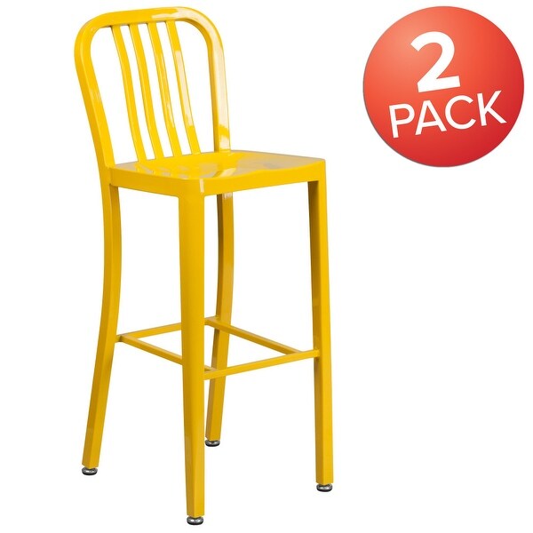 2 Pack 30'' High Metal Indoor-Outdoor Barstool with Vertical Slat Back