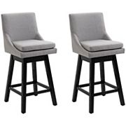 HOMCOM 28 Swivel Bar Height Bar Stool Armless Upholstered Bar Chair with Soft Padding Cushion and Wood Legs Light Grey