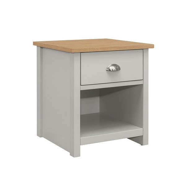 Oak Wooden Gray Solid 1-Drawer Nightstand Side Table