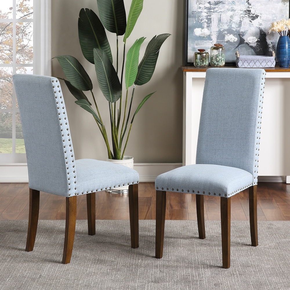 High Back Upholstered Nailhead Trim Parsons Dining Chairs (Set of 2)