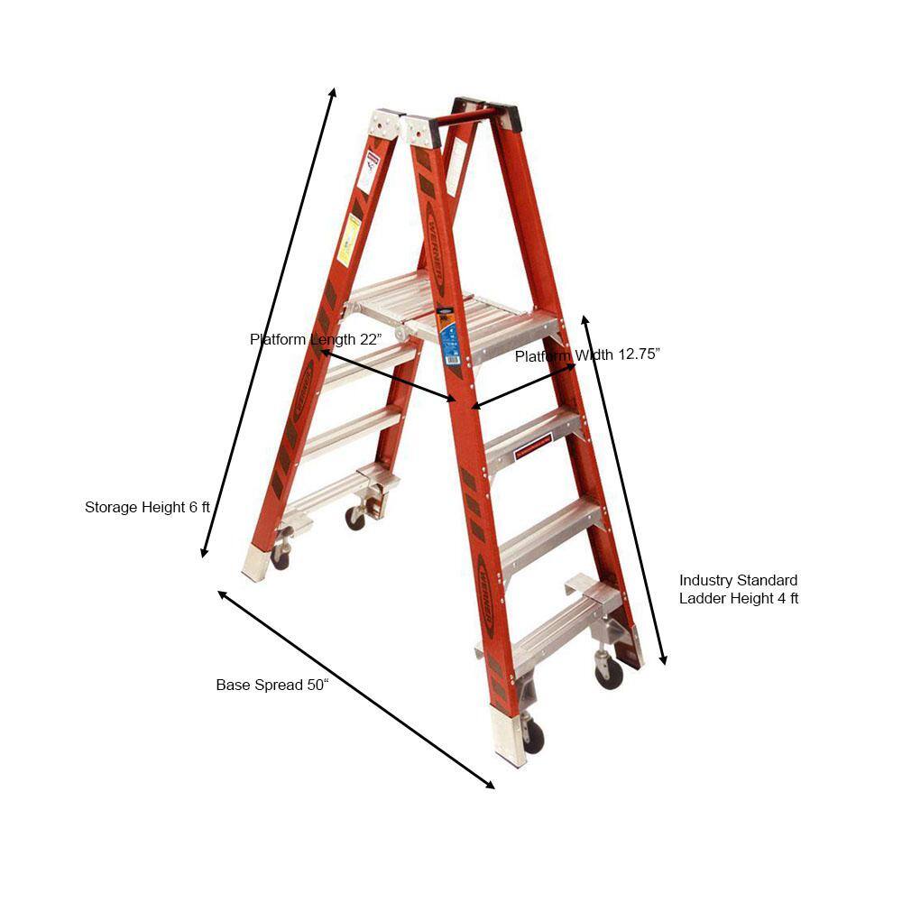 Werner 4 ft. Fiberglass Platform Step Ladder with Casters 300 lb. Load Capacity Type IA Duty Rating PT7404-4C