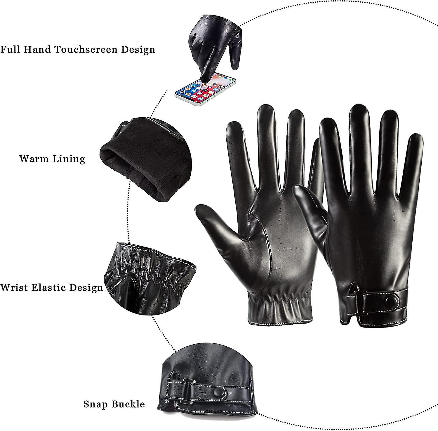 Winter Leather Men Touchscreen Gloves - Black Warm Cycling Driving Motorcycle