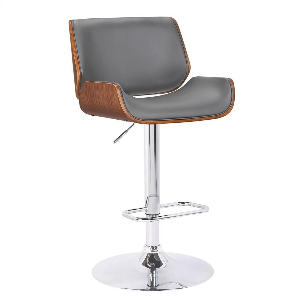 Curved Design Leatherette Barstool with Swivel Mechanism， Gray - 37 H x 20 W x 19 L Inches