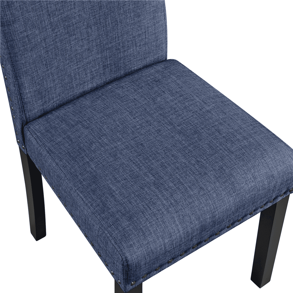 Yaheetech Set of 2 Classic Dining Chair Fabric Upholstered Kitchen Chair with Nailhead Trim Solid Wood Legs， Blue