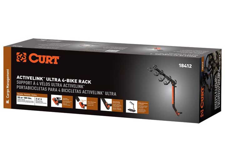 CURT 18412 ActiveLink Ultra Hitch-Mounted Bike Rack， 2 or 4 Bikes， 2