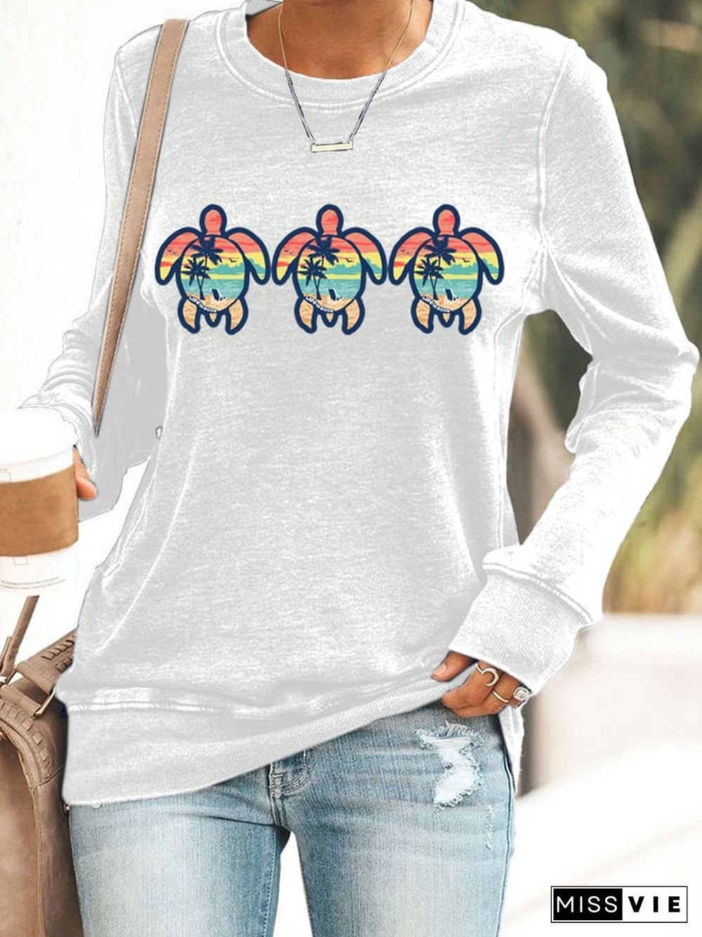 Women's Turtle Art Print Casual Sweatshirt