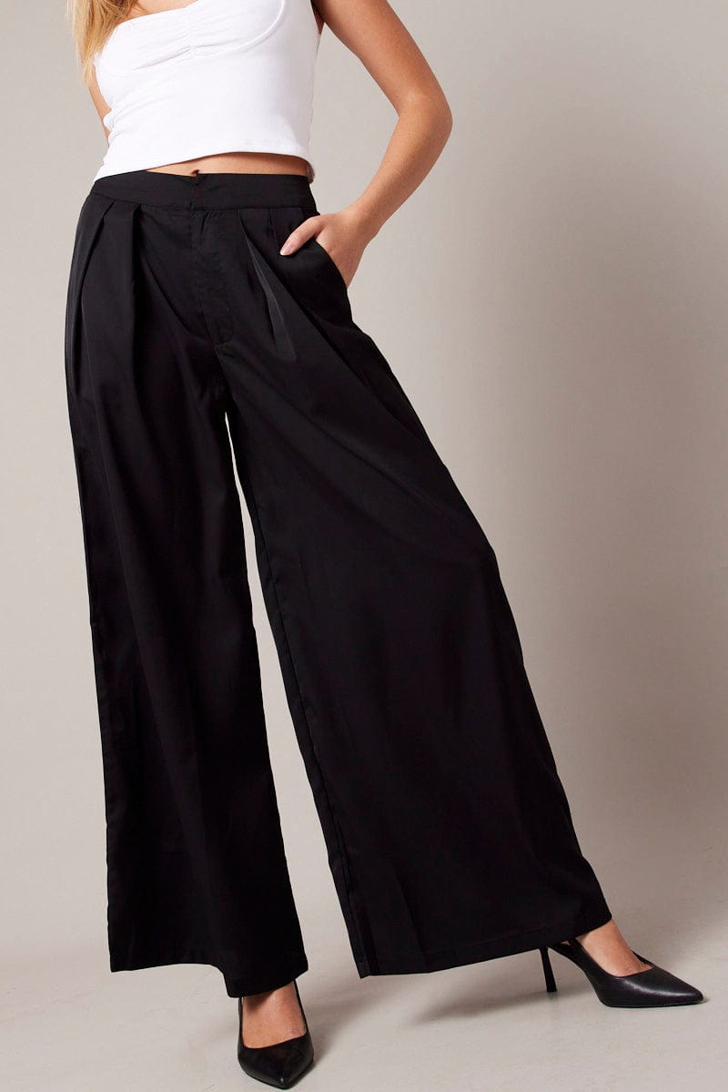 Black Wide Leg Pants High Rise