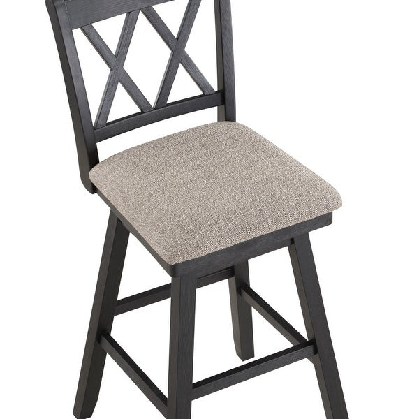 Jasmine 29 Inch Handcrafted Rustic 360 Degree Swivel Barstool Chair， Crossed Black Wood Frame， Gray