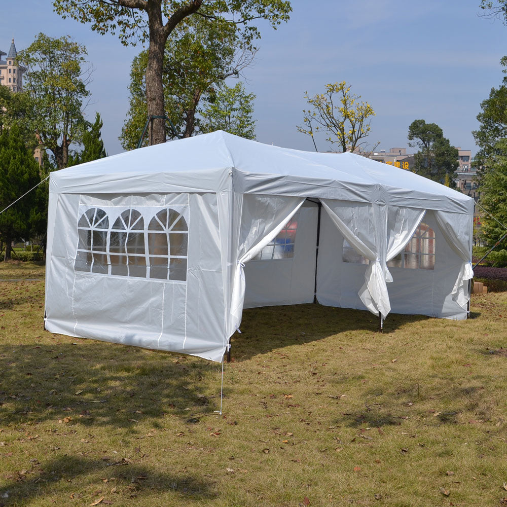 Zimtown 10'x20' Pop up Tent Folding Backyard Canopy White W/6 Side