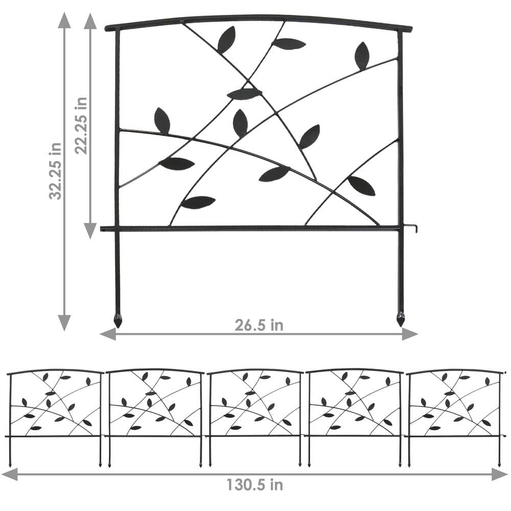 Sunnydaze Decor 32.25 in. Modern Leaves and Vines Steel Border Garden Fence -Set of 5 HBM-628