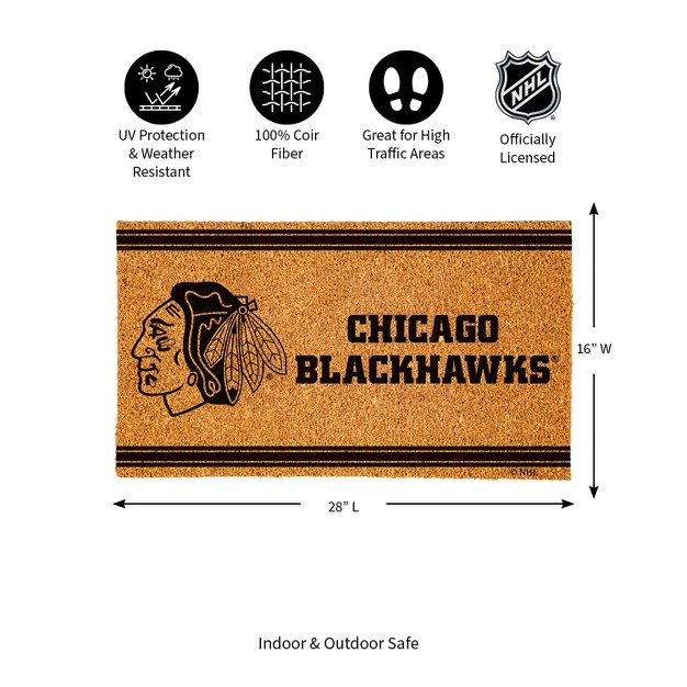 Evergreen Chicago Blackhawks Logo Turf Mat Brown 28 X 16 Inches Indoor Outdoor Doormat