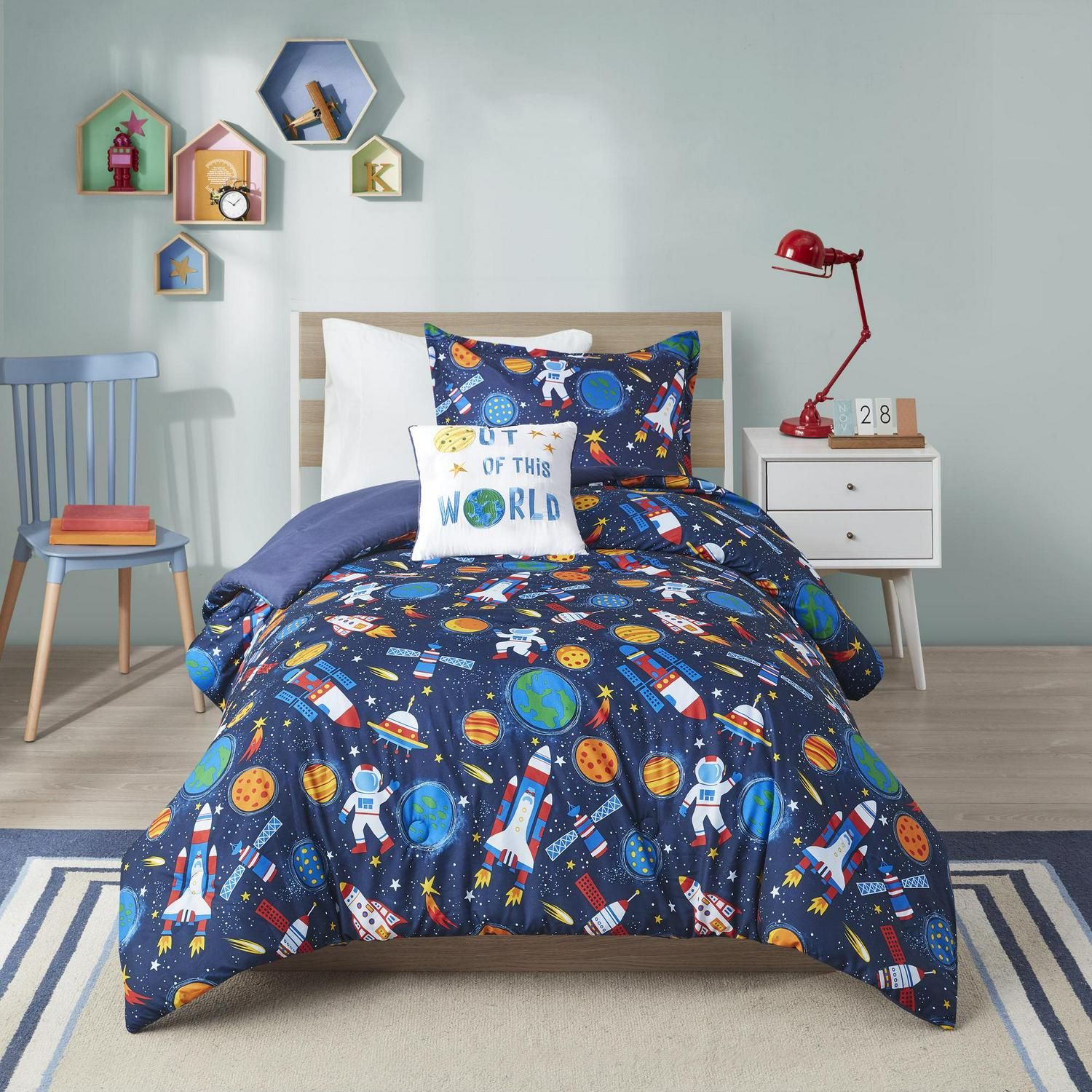 Home Essence Kids Bryson Outer Space 4 Piece Comforter Set， Full/Queen