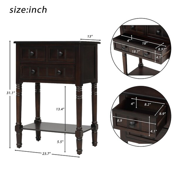 Narrow Console Table， Slim Sofa Table with Three Storage Drawers and Bottom Shelf