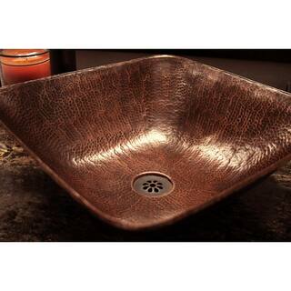 Premier Copper Products Square Hammered Copper Vessel Sink in Oil Rubbed Bronze VSQ14BDB