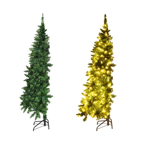 Gymax 6ft LED Prelit Half Christmas Tree PVC Artificial Tree w/ 8