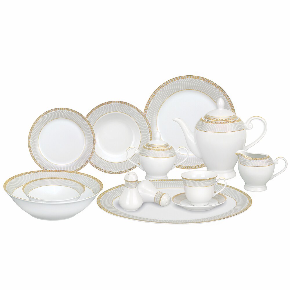 Lorren Home Trends 57 piece Porcelain Gold Accent Dinnerware Set