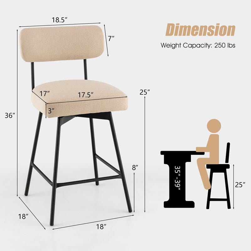 2 Pcs 360° Swivel Bar Stools 25