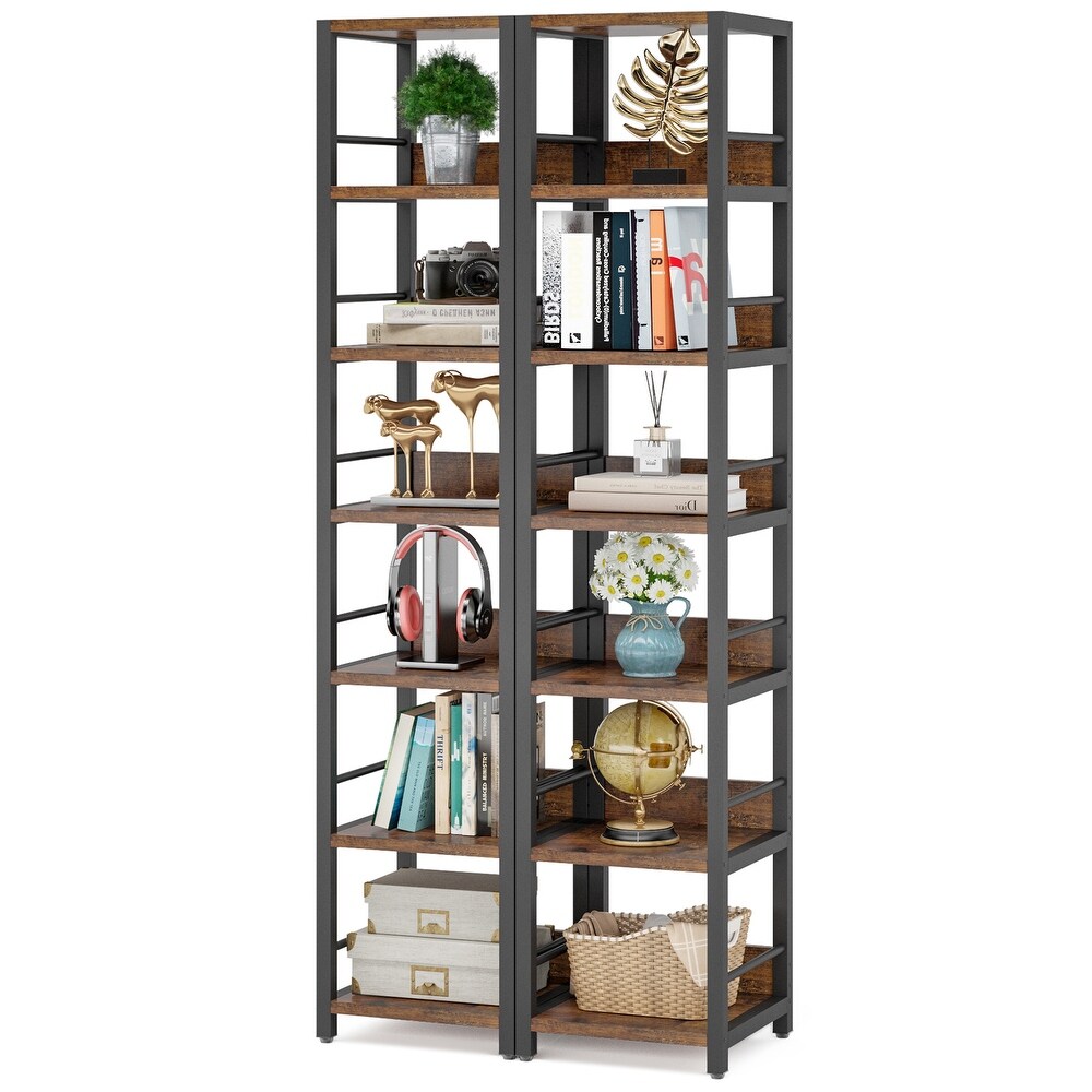 2PCS 75 Inch Corner Shelves Narrow Bookshelf  Multipurpose Storage Shelf Organizer Rack for Small Spaces   Rustic Brown