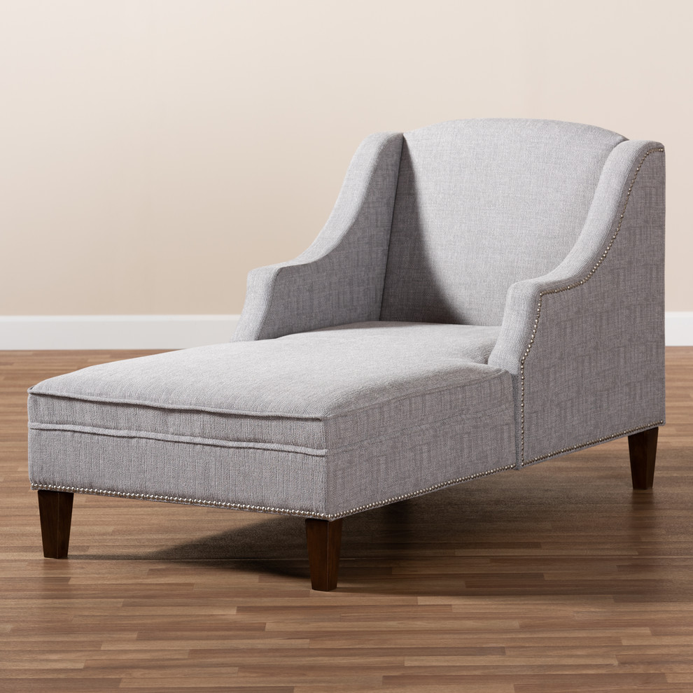 Deon Modern and Contemporary Gray Fabric Upholstered Wenge Brown Chaise Lounge   Transitional   Indoor Chaise Lounge Chairs   by Baxton Studio  Houzz