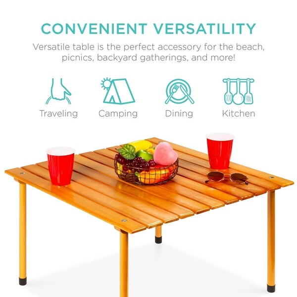 Foldable Indoor Outdoor Wooden Table w/ Carrying Case