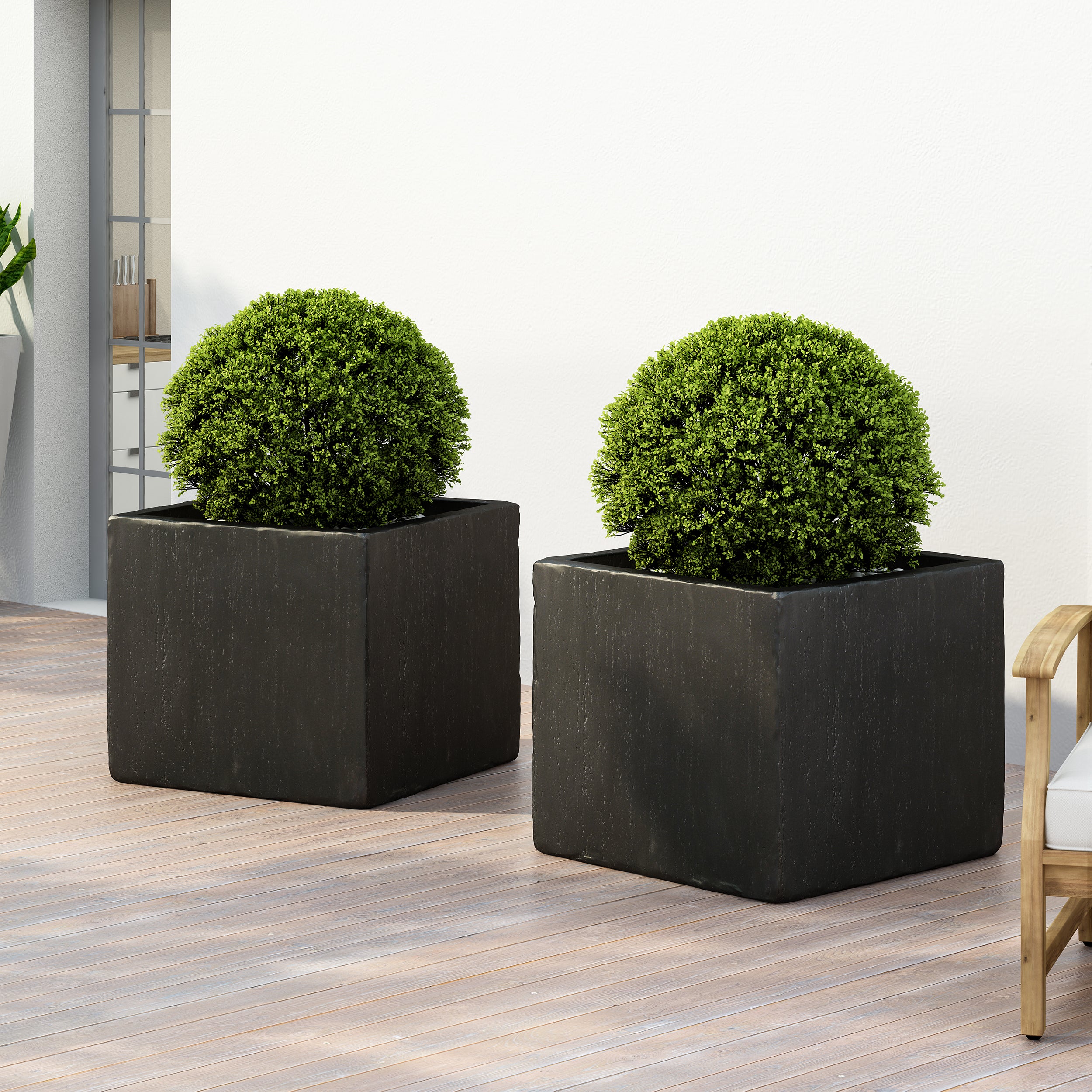 Fardeen Outdoor Modern Cast Stone Square Planters (Set of 2)