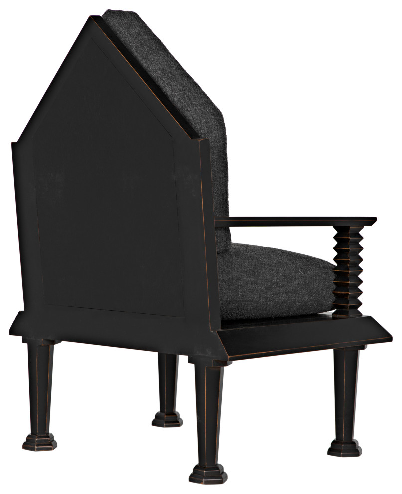 Resurrection Accent Chair  Hand Rubbed Black  Grey Fabric  47 quotH   Traditional   Armchairs And Accent Chairs   by Noir  Houzz