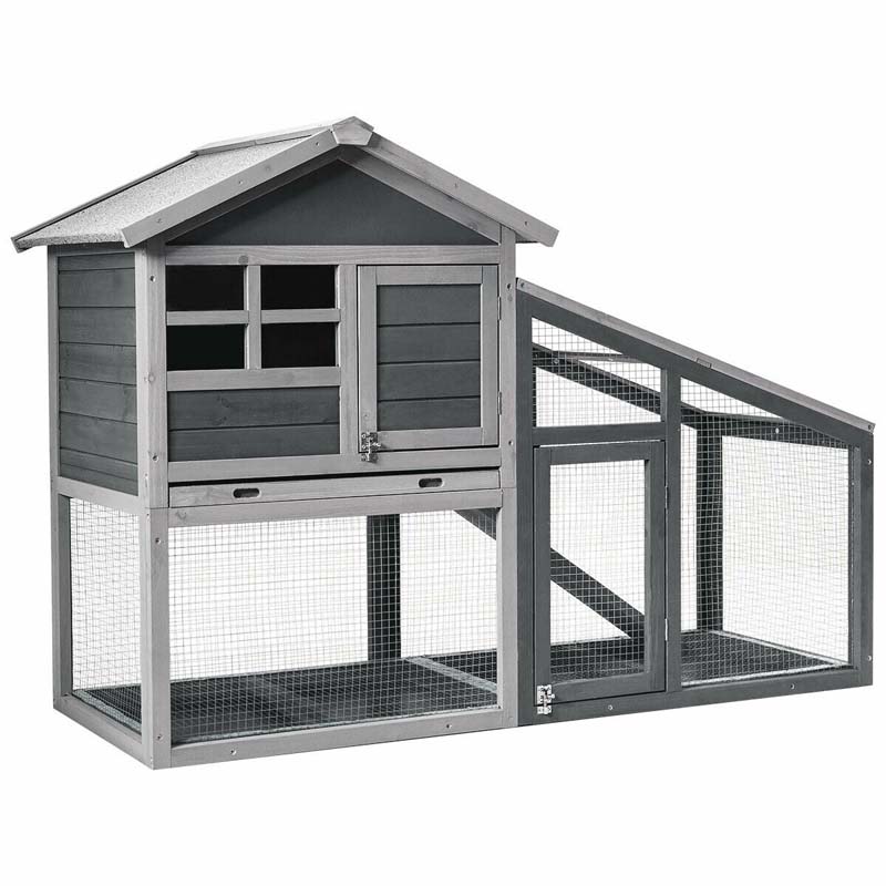 Rabbit Hutch Bunny Cage with Ventilation Door & Removable Tray, Indoor Outdoor Pet Cage House Wooden Chicken Coop