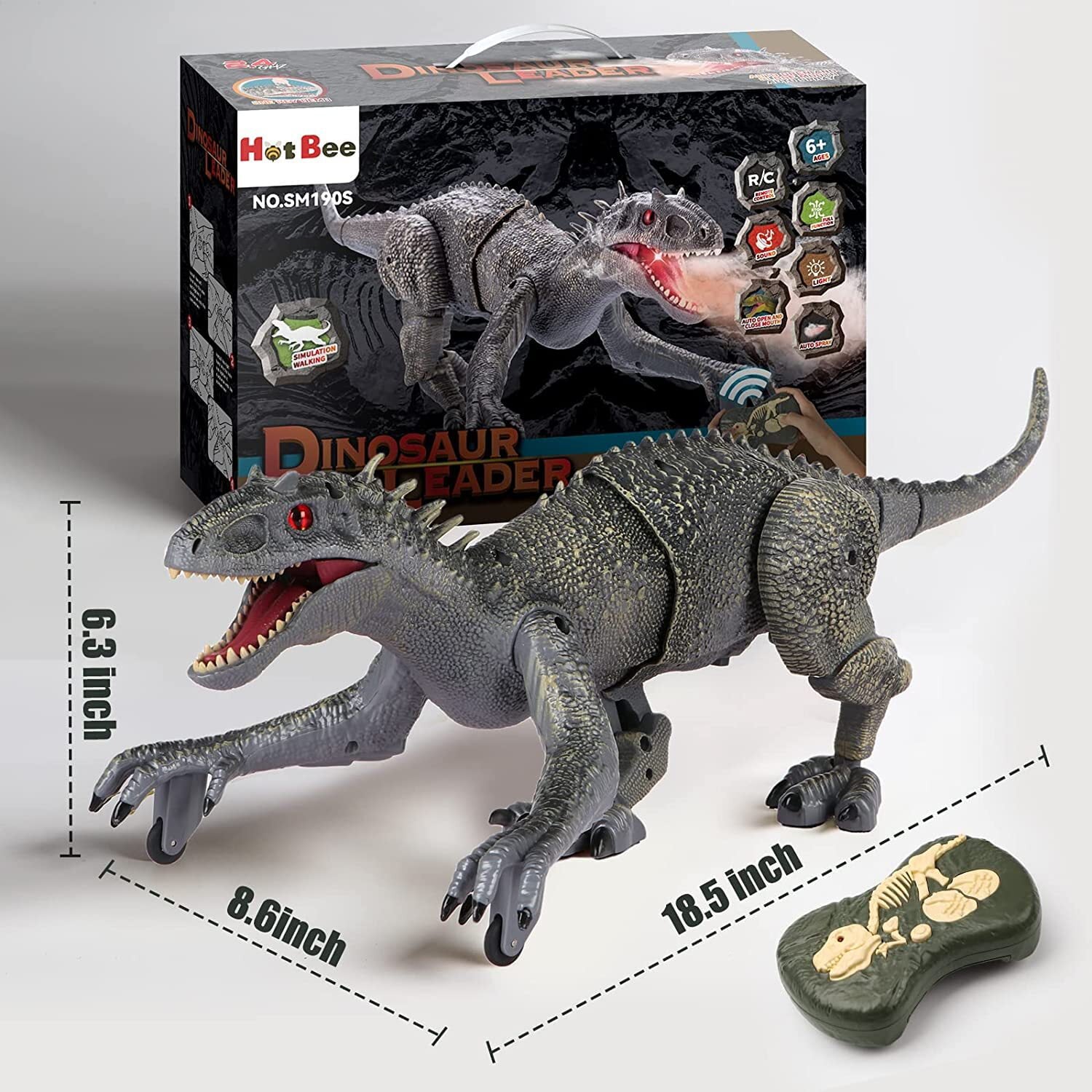 Beefunni Remote Control Dinosaur Toys for Kids，Walking and Roaring Simulation Indominus Rex Jurassic Dinosaur Toys for Boys Girls 3-12 Years