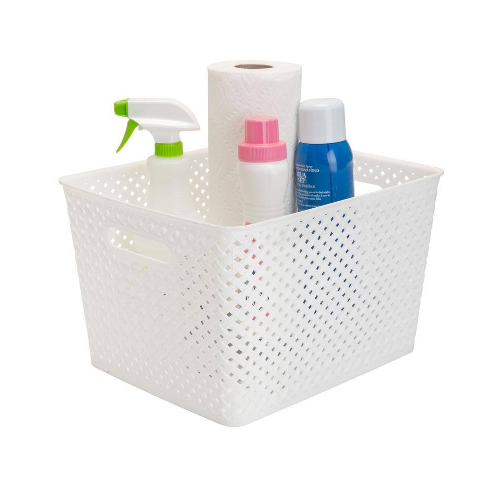 Simplify 8.66 in. H x 11.42 in. W x 13.78 in. D White Plastic Cube Storage Bin 25169-WHITE