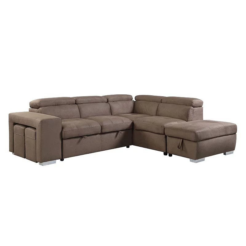 F.c Design Sectional  Sleeper Sofa With 2 Pullout Stools Fabric