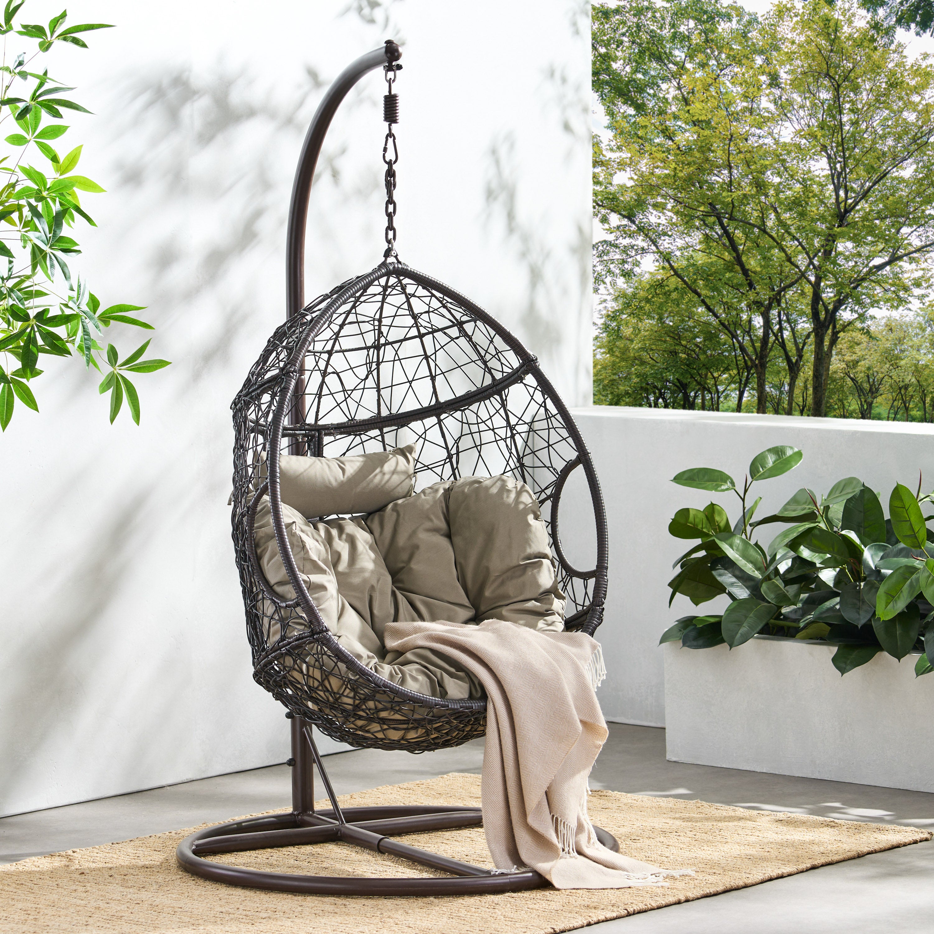 Kyle Outdoor Wicker Hanging Teardrop / Egg Chair