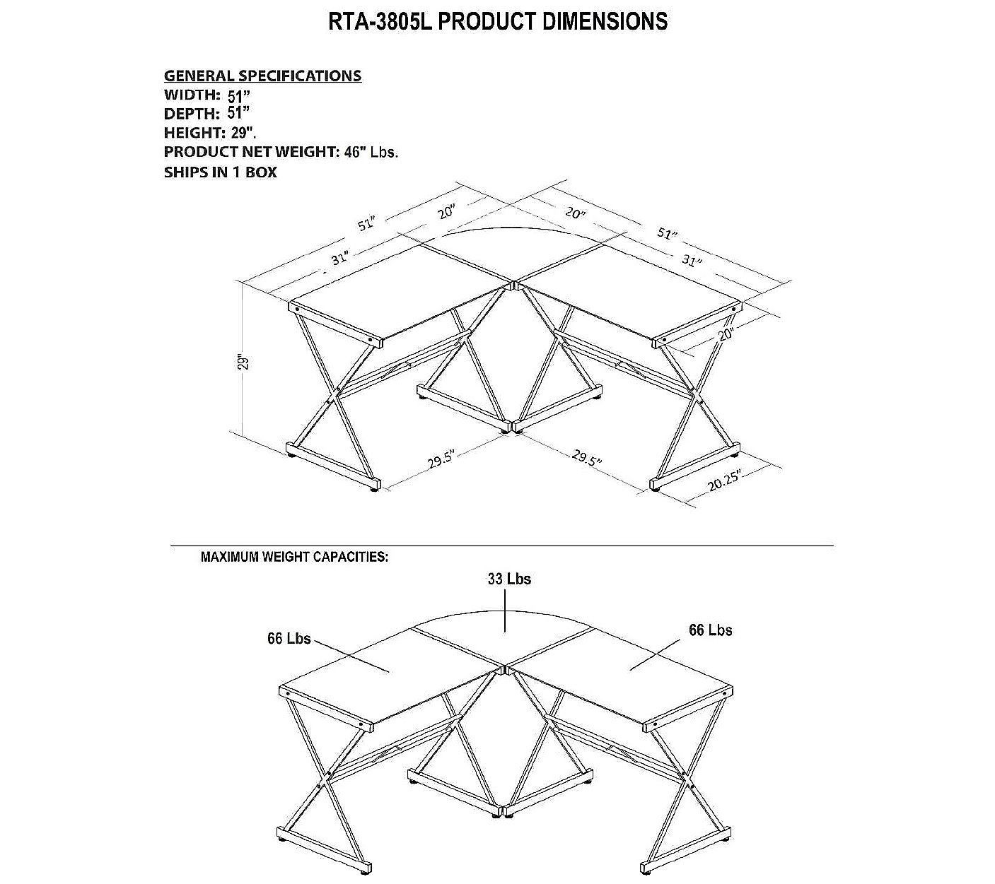 Techni Mobili L-Shaped Glass Computer Desk