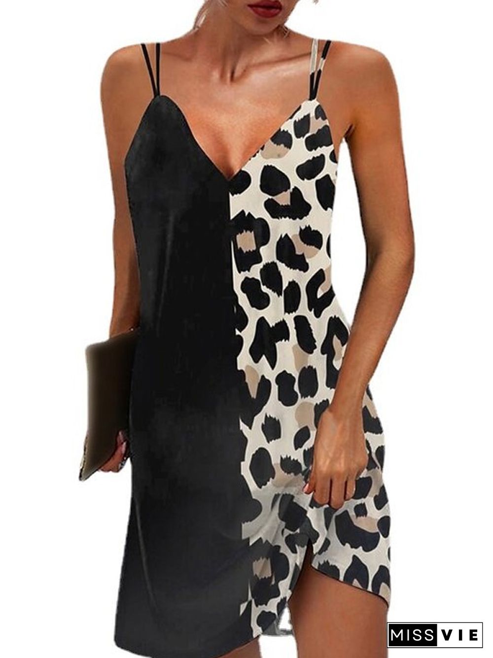 Women's Sexy V-neck Dress with Printed Halter Belt