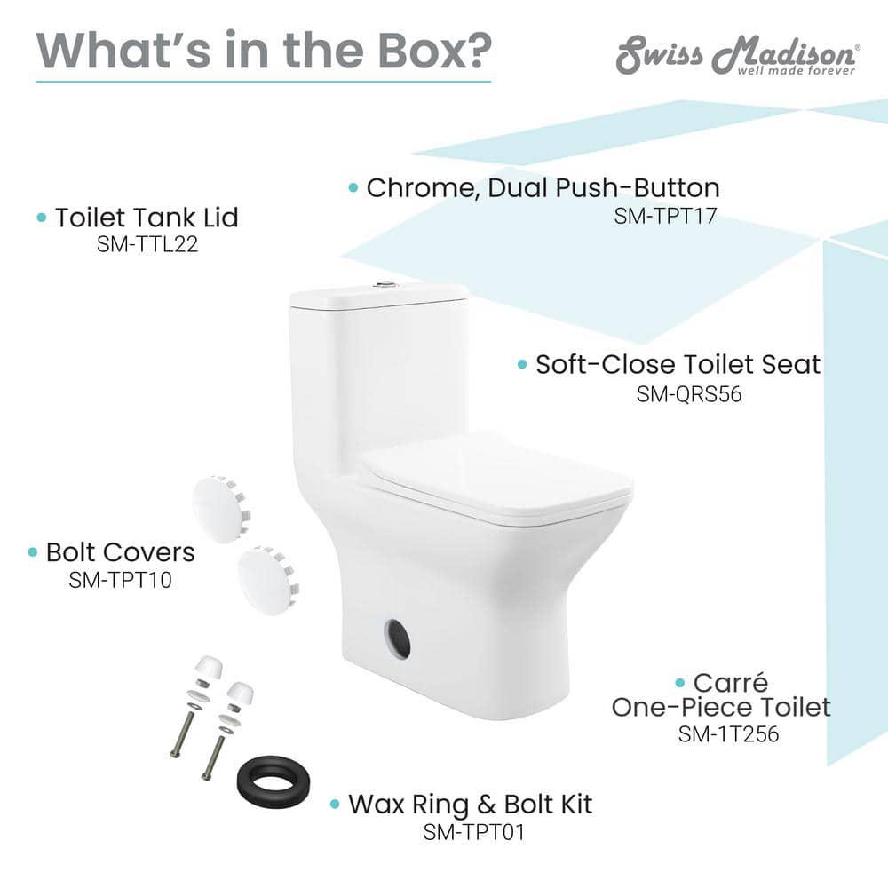 Swiss Madison Carre 1Piece 08128 GPF Dual Flush Square Toilet in White Seat Included