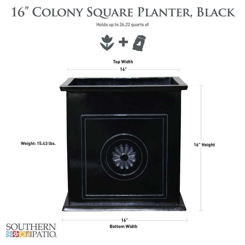 Southern Patio Colony Large 16 in. x 16 in. 27 Qt. Black Resin Composite Square Outdoor Planter Box CMX-042426