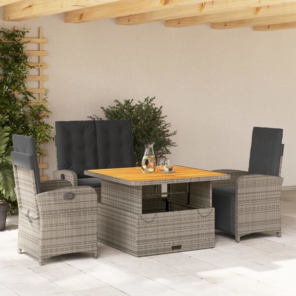 vidaXL Patio Dining Set with Cushions Outdoor Seating Gray Poly Rattan