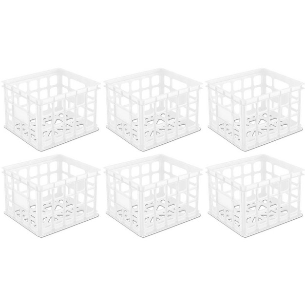 Sterilite Storage Crate Stackable Plastic Bin Open Basket With Handles Organize Home Garage Office School White 6 pack