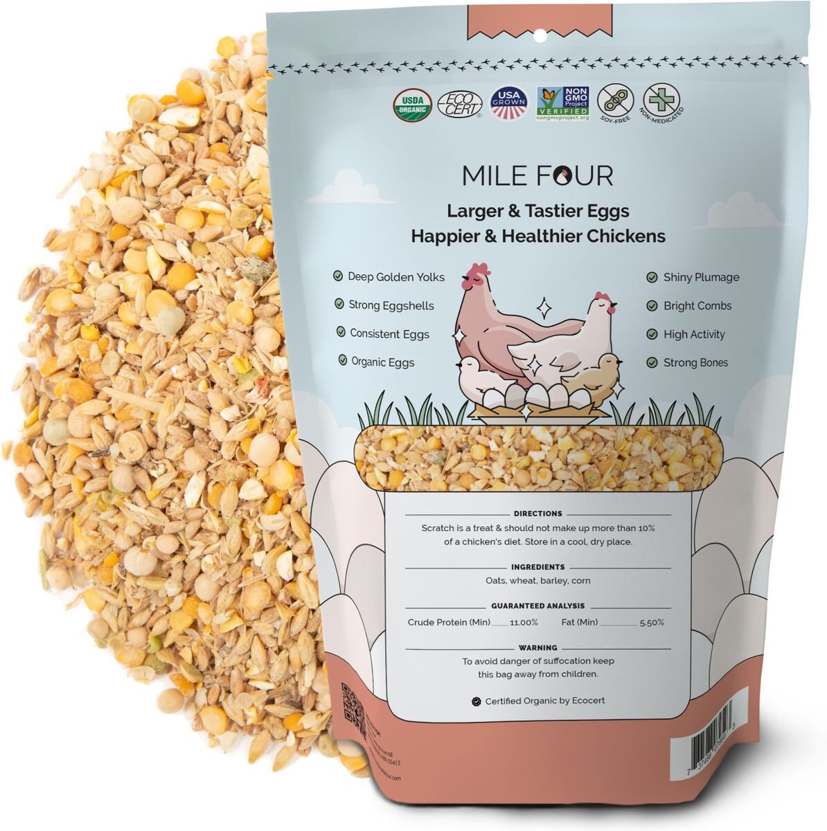 Mile Four 11% Organic Scratch Chicken and Duck Treat， 23-lb bag