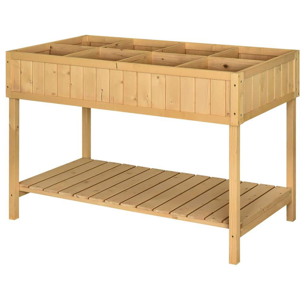 Outsunny Natural Wooden Raised Garden Bed with 8 Slots and Open Shelf 845-238V01