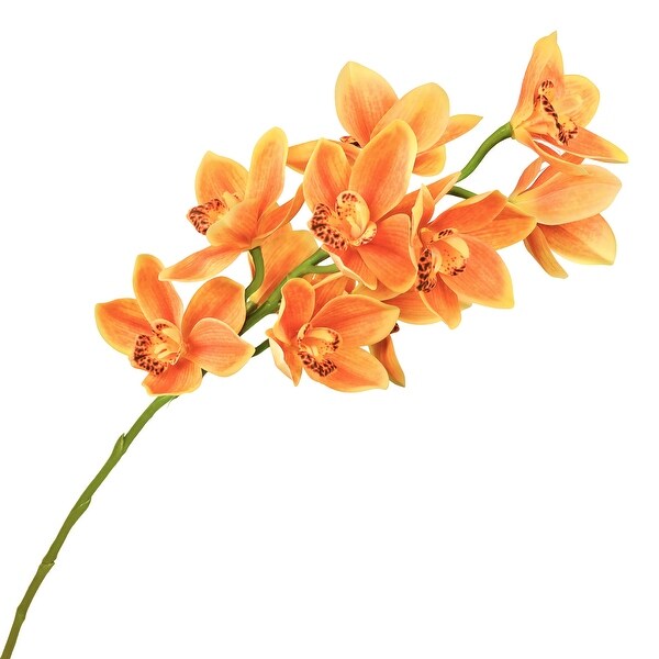 Set of 2 Large Orange Artificial Cymbidium Orchid Flower Stem Spray 31in