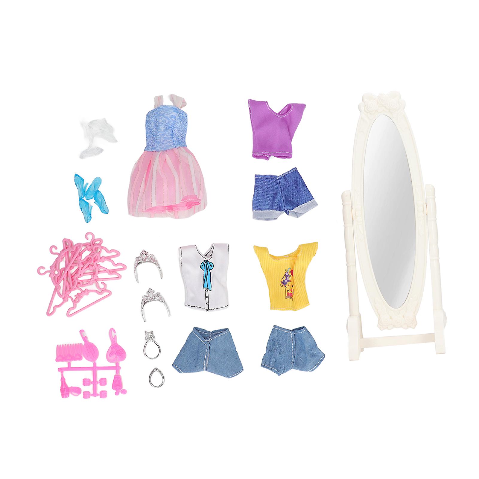 1:12 Scale Dollhouse Doll Clothes Set Miniature Crown Mirror Accessories Dollhouse Girl Dress Up Kit