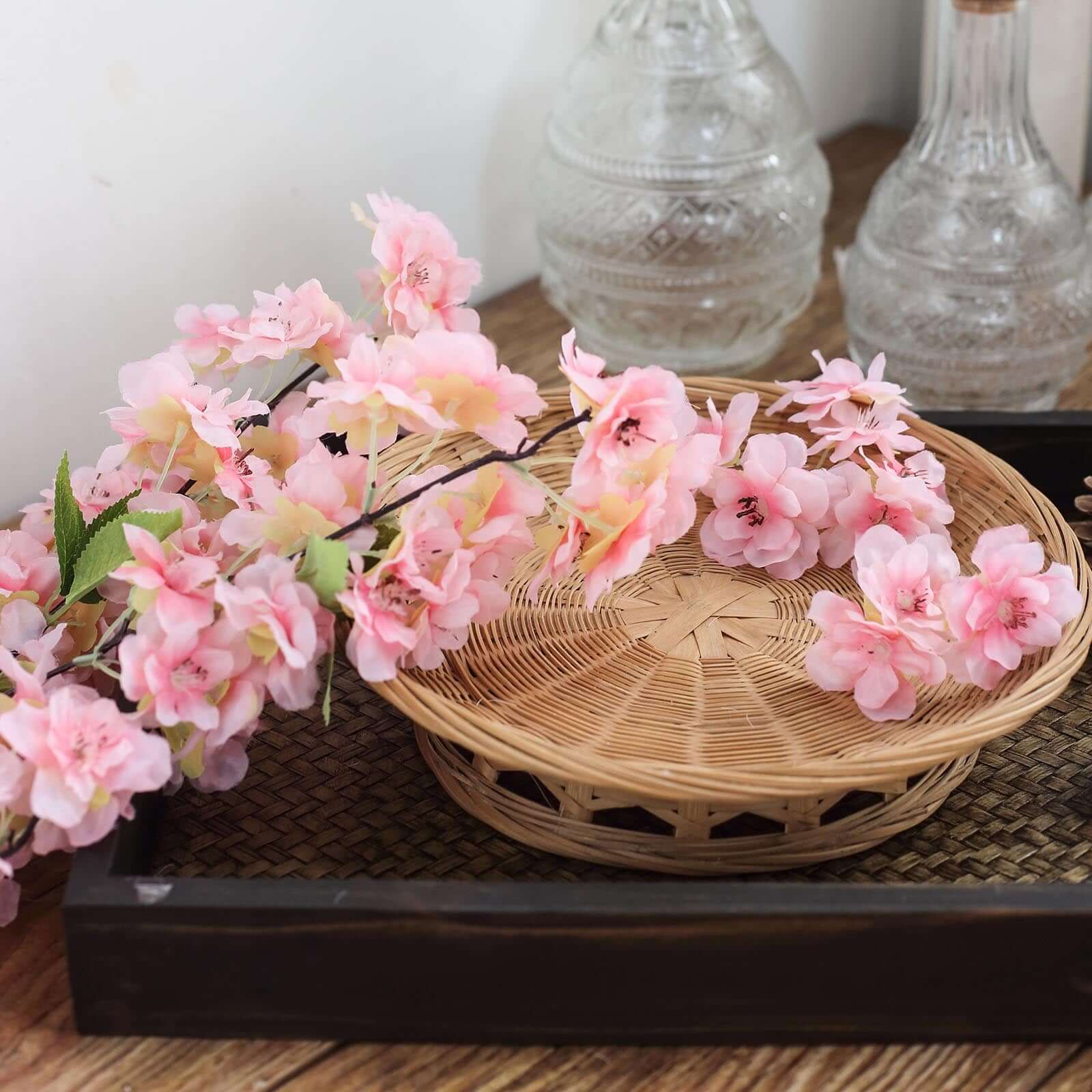 4 Bushes Pink Artificial Silk Cherry Blossom Flowers, Branches 40