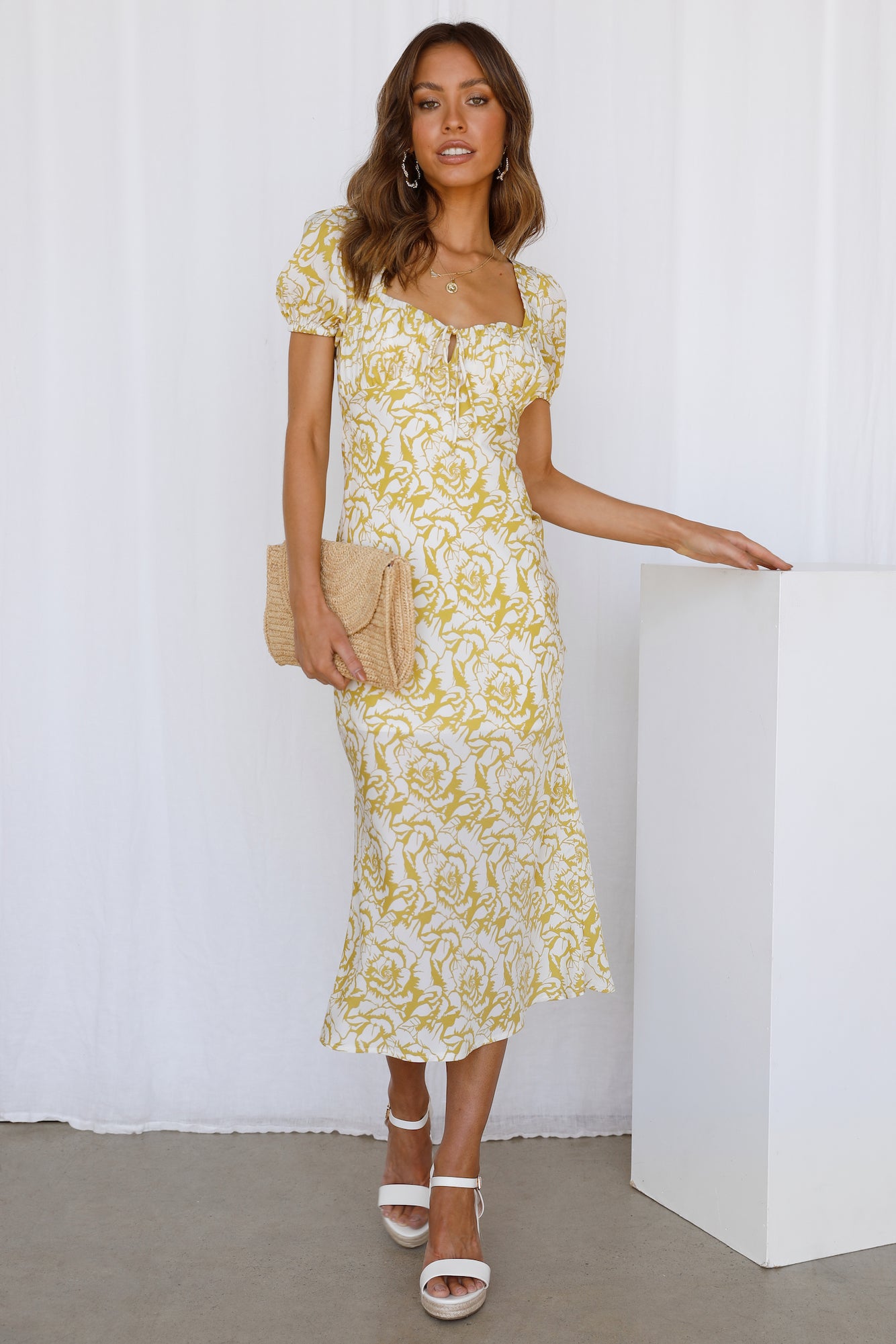 Dreaming In The Clouds Midi Dress Mustard