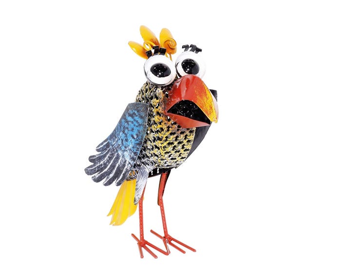 Alpine Metal Wide-Eyed Bird Décor With Blue Wings - JUM452HH