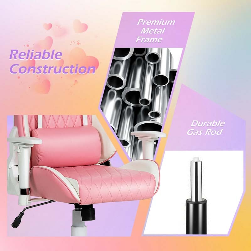 Pink Gaming Chair Recliner, High Back Ergonomic PC Racing Chair, Fully Adjustable Swivel Office Chair with Headrest & Lumbar Support