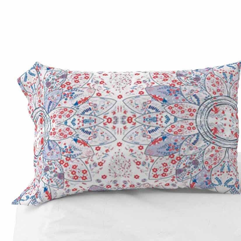 Floral Viceroy Pillow Case 30x20 in Red  White  Blue