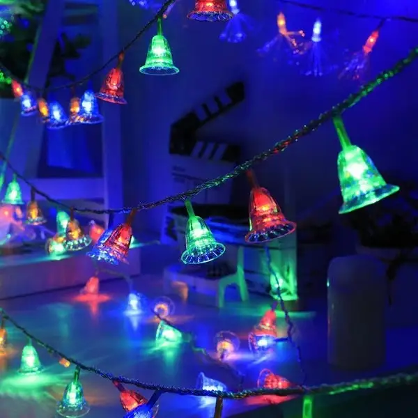 LED Bell Hanging Lights String Fairy Lights Battery Powered Remoted - Colorful