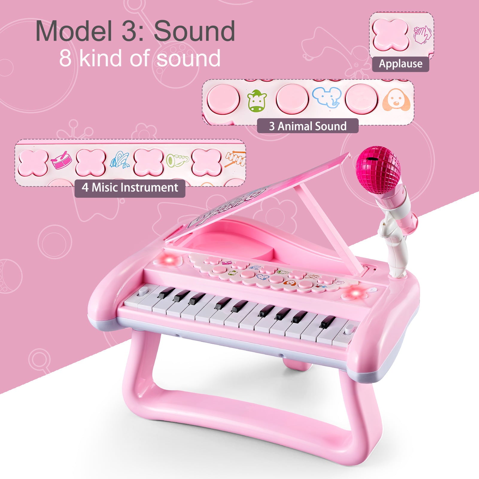 First Birthday Toddler Piano Toys for 1 Year Old Girls， Baby Musical Keyboard 22 Keys Kids Age 1 2 3 Play Instrument with Microphone