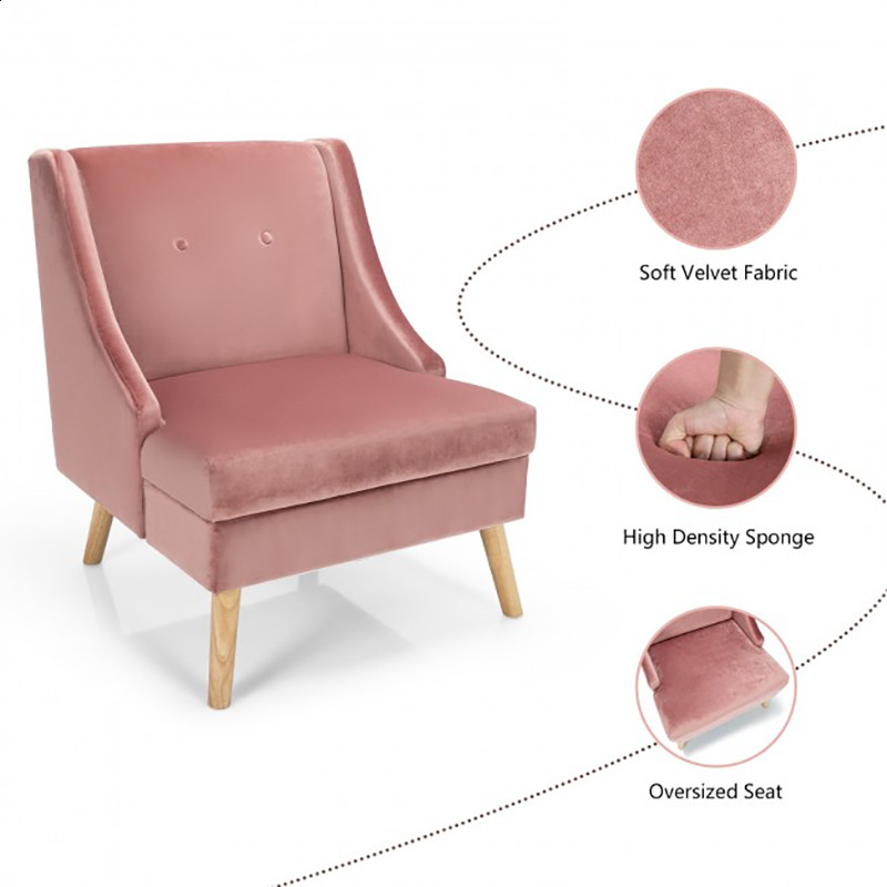 Velvet Accent Chair With Rubber Wood Legs and Padded Seat   Midcentury   Armchairs And Accent Chairs   by Miron Demid LLC  Houzz