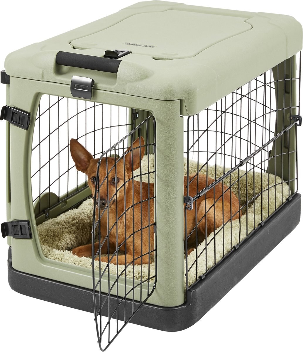 Pet Gear The Other Door Double Door Collapsible Wire Dog Crate and Plush Pad， Sage